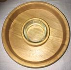 Grote Houten Dip Schaal met Glazen Bakje, Schaal, Rond, Ophalen of Verzenden, Zo goed als nieuw