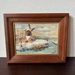 Schilderij Winter Landschap in Houten Lijst, Molen Zicht, Ophalen of Verzenden