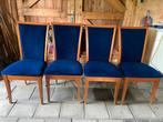 4 (eet) donkerblauwe kamer stoelen met stoffenbekleding, Huis en Inrichting, Stoelen, Blauw, Vier, Gebruikt, Hout