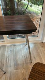 Retro vintage donker eiken look formica eettafel met stoelen, Ophalen of Verzenden, Zo goed als nieuw, Bruin