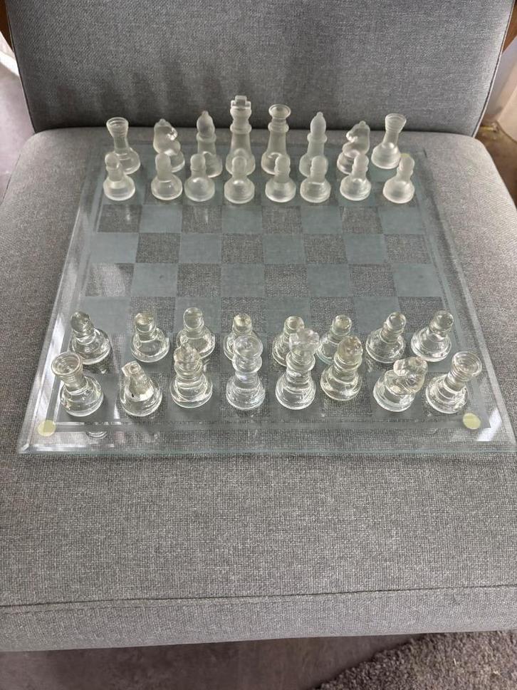 Glazen Schaakbord met Figuren, Antiek en Kunst, Antiek | Glas en Kristal, Ophalen