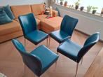 4x Bert Plantagie, duo, leder, stoffen achterzijde, Huis en Inrichting, Stoelen, Ophalen, Gebruikt, Blauw, Hout