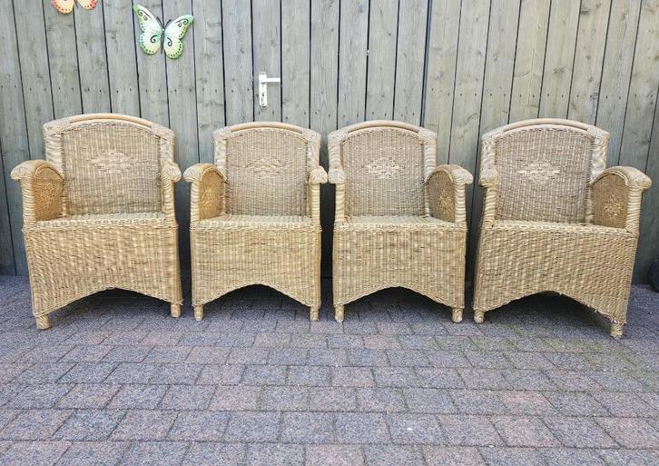 4 Rotan stoelen inclusief stoelkussens, Huis en Inrichting, Stoelen, Gebruikt, Vier, Hout, Riet of Rotan, Overige kleuren, Ophalen of Verzenden