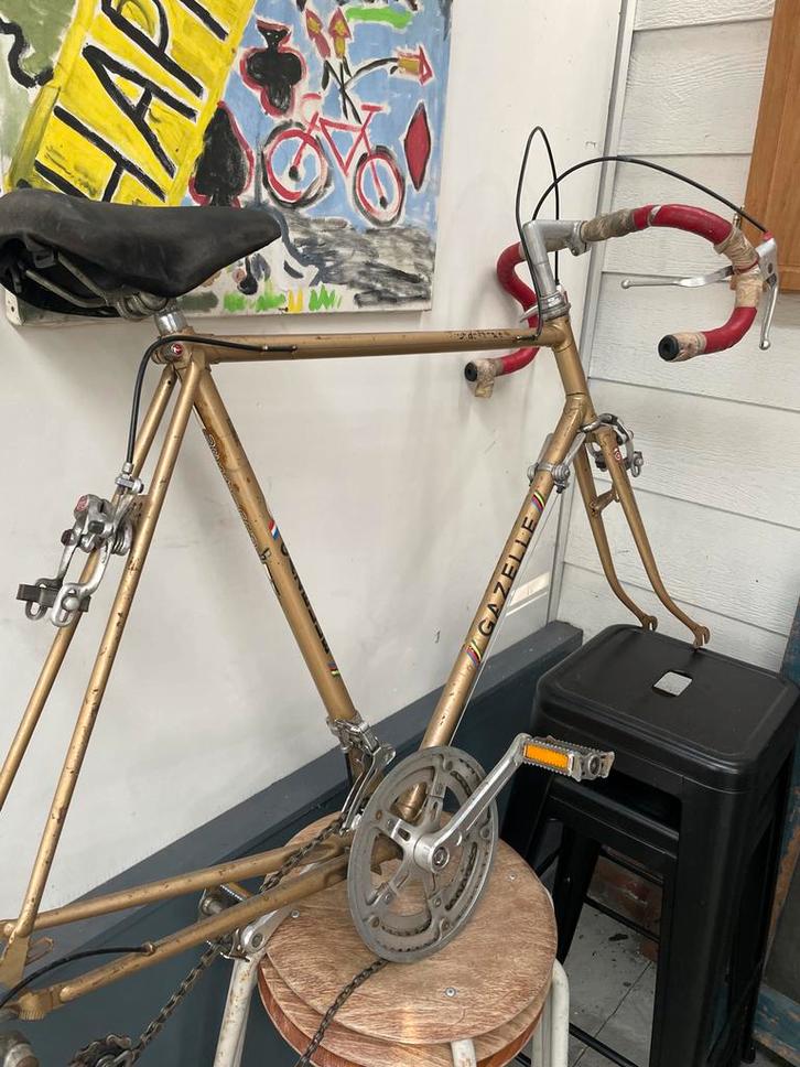 Gazelle Frame met Onderdelen & Dubbele Remhendels, Fietsen en Brommers, Fietsonderdelen, Gebruikt, Oldtimer, Frame, Ophalen of Verzenden