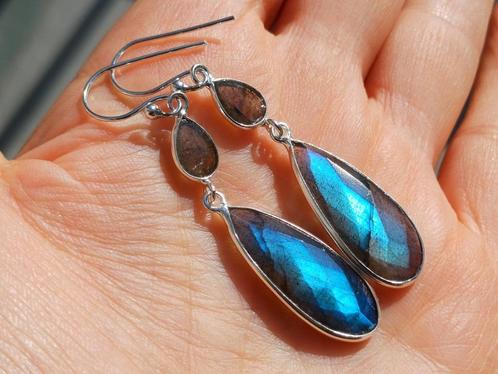 Vanoli 925 zilveren design oorbellen met labradoriet, Sieraden, Tassen en Uiterlijk, Oorbellen, Nieuw, Hangers, Zilver, Overige kleuren