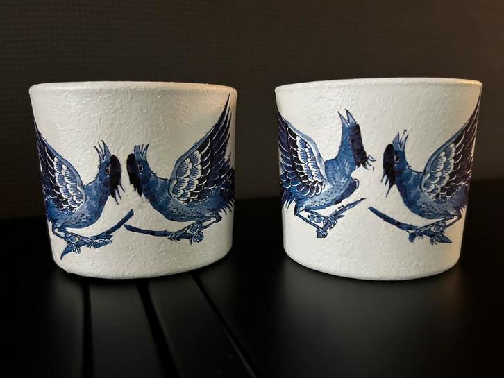 Waxinelichten met Delftsblauwe vogels (set van 2), Huis en Inrichting, Woonaccessoires | Kandelaars en Kaarsen, Nieuw, Kandelaar