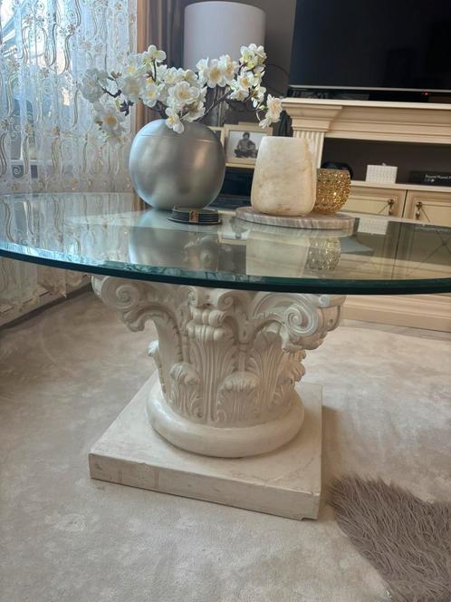 sierlijke salontafel van steen & glas, Huis en Inrichting, Tafels | Sidetables, Gebruikt, 25 tot 50 cm, 100 tot 150 cm, Rechthoekig