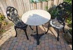 Bistro set metaal met marmer tafelen en 2 stoelen, Ophalen, Gebruikt, Metaal