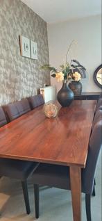 Mahonie Eettafel met 6 Stoelen, Huis en Inrichting, Tafels | Eettafels, Ophalen, 200 cm of meer, 50 tot 100 cm, Zo goed als nieuw