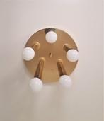 Vintage Mid Century messing plafondlamp van Sölken Leuchten, Gebruikt, Ophalen of Verzenden, Glas, Nvt