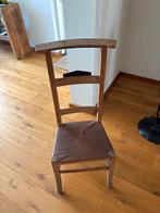 Vintage Houten bid stoeltje met Leren Zitting, Gebruikt, Bruin, Ophalen of Verzenden, Eén