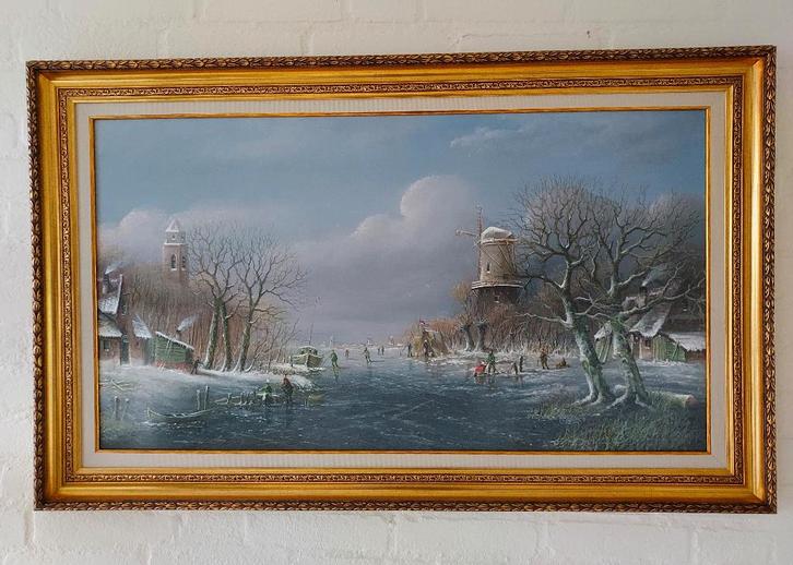 Thomas Heesakkers(1946-)- Groot winterlandschap, Antiek en Kunst, Kunst | Schilderijen | Klassiek, Ophalen