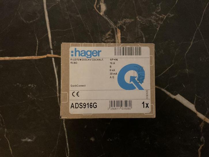 Hager ADS916G aardlekautomaat B16 1P+N 30mA 6kA nieuw., Doe-het-zelf en Verbouw, Elektra en Kabels, Nieuw, Overige typen, Ophalen of Verzenden