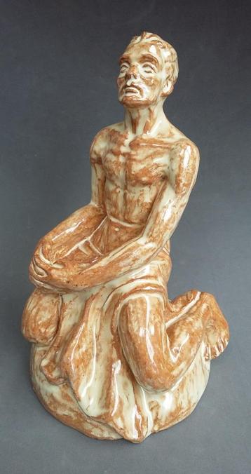 Om 1940 PETRI Tegelen Beeld Sculptuur Man Naakt Erotisch beschikbaar voor biedingen