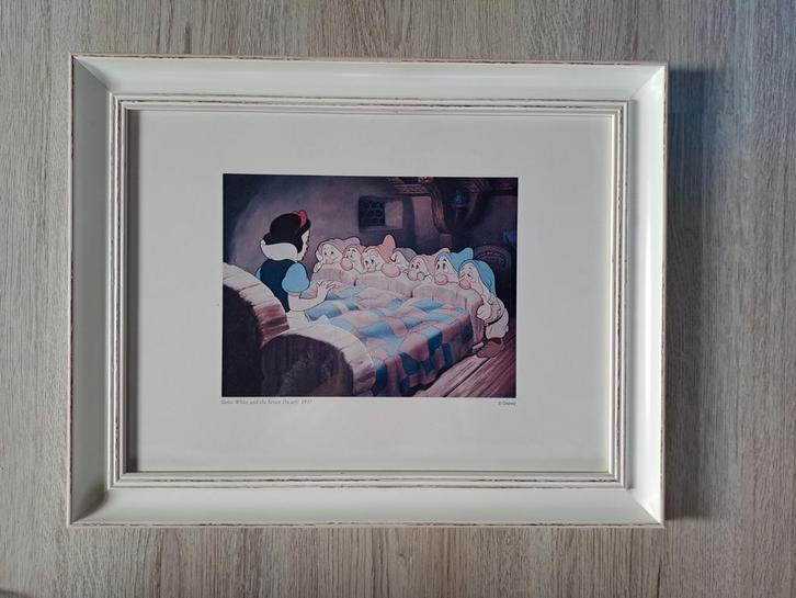 Vintage witte lijst Disney prent Sneeuwwitje Snowwhite 48x38, Huis en Inrichting, Woonaccessoires | Schilderijen, Tekeningen en Foto's