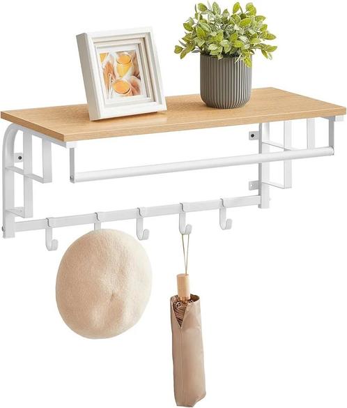 VASAGLE Wandplank met Haken - Goud Eik/Wolkwit, Huis en Inrichting, Woonaccessoires | Wandplanken en Boekenplanken, Nieuw, Ophalen of Verzenden