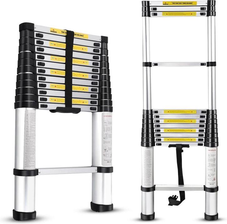Telescopische Ladder Vouwladder – Aluminium ACTIE €59,90, Doe-het-zelf en Verbouw, Ladders en Trappen, 2 tot 4 meter, Opvouwbaar of Inschuifbaar
