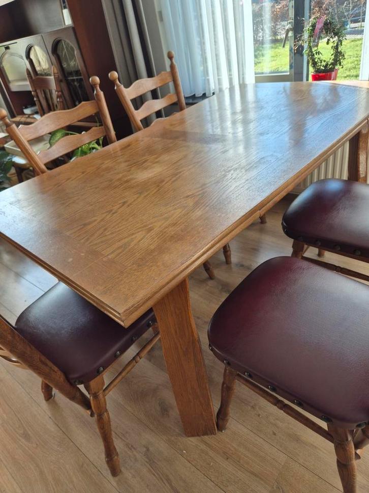 Houten Eettafel met Stoelen, Huis en Inrichting, Tafels | Eettafels, Gebruikt, 50 tot 100 cm, 150 tot 200 cm, Vier personen, Rechthoekig