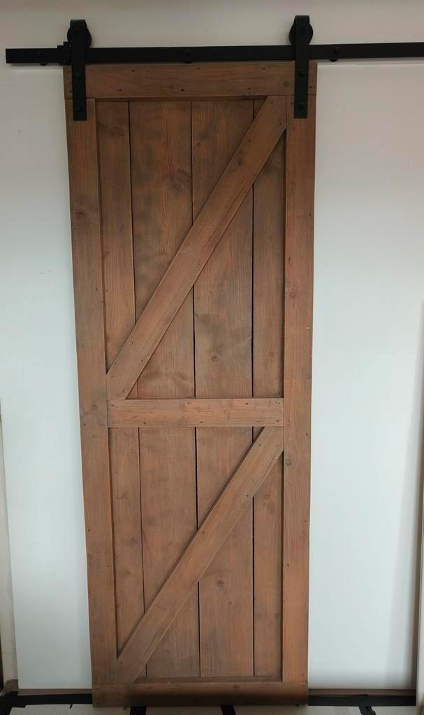 Steigerhouten Loftdeur / Barndoor incl railsysteem, Doe-het-zelf en Verbouw, Deuren en Horren, Gebruikt, Binnendeur, 200 tot 215 cm
