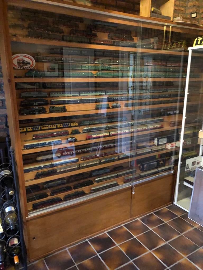 Vitrinekast voor modeltreinen HO 50 meter spoorlengte, Ophalen, Gebruikt, Glas, 200 cm of meer