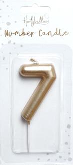 Nummer Kaars - Goud 7 - 6cm, Verzenden, Nieuw, Versiering, Overige