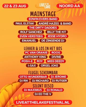 2 kaartjes Live At The Lake strand festival 22 augustus  beschikbaar voor biedingen