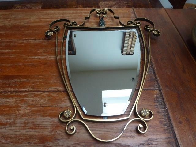 Vintage metalen spiegel, Antiek en Kunst, Antiek | Spiegels, Minder dan 50 cm, Minder dan 100 cm, Overige vormen, Ophalen of Verzenden