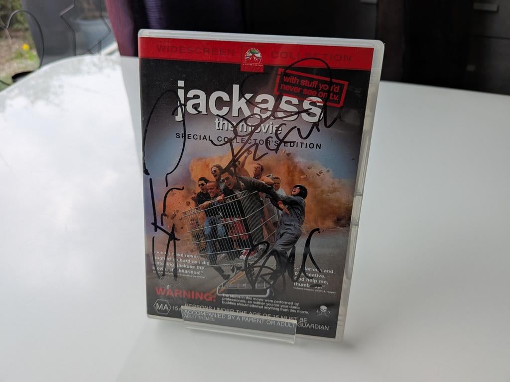 Jackass gesigneerd door Bam Margera, Steve-O & Knoxville, Ophalen of Verzenden, Gesigneerd