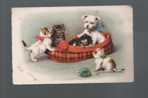 2983 Oude kunstkaart dieren poes poezen kat katten hondje, Verzamelen, Ansichtkaarten | Dieren, Ongelopen, Hond of Kat, Verzenden