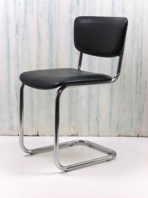 Gispen style - vintage eetkamerstoel, Huis en Inrichting, Stoelen, Gebruikt, Vijf, Zes of meer stoelen, Metaal, Stof, Zwart, Ophalen