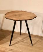 Bijzettafeltje antiek eiken blad zwart stalen poten, Ophalen, Minder dan 55 cm, Zo goed als nieuw, Overige vormen