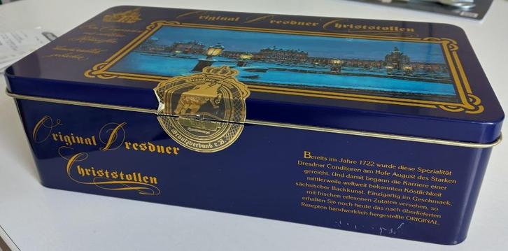 Langwerpig blik met deksel, afbeelding Dresden, vintage, Verzamelen, Blikken, Gebruikt, Overige, Overige merken, Ophalen of Verzenden