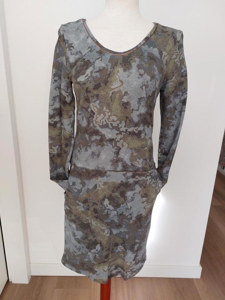 Supermooie jurk van Expresso- lange mouw en zakken- mt S/M, Kleding | Dames, Jurken, Zo goed als nieuw, Maat 36 (S), Groen, Boven de knie