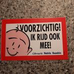 Vintage sticker Voorzichtig! Ik rijd ook mee. Baby strip, Verzamelen, Ophalen of Verzenden, Zo goed als nieuw