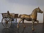 Bronzen Paard met wagen, Ophalen of Verzenden