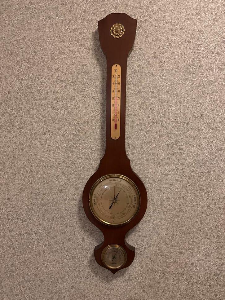 Retro Weerstation met Thermometer en Barometer, Antiek en Kunst, Antiek | Koper en Brons, Ophalen of Verzenden
