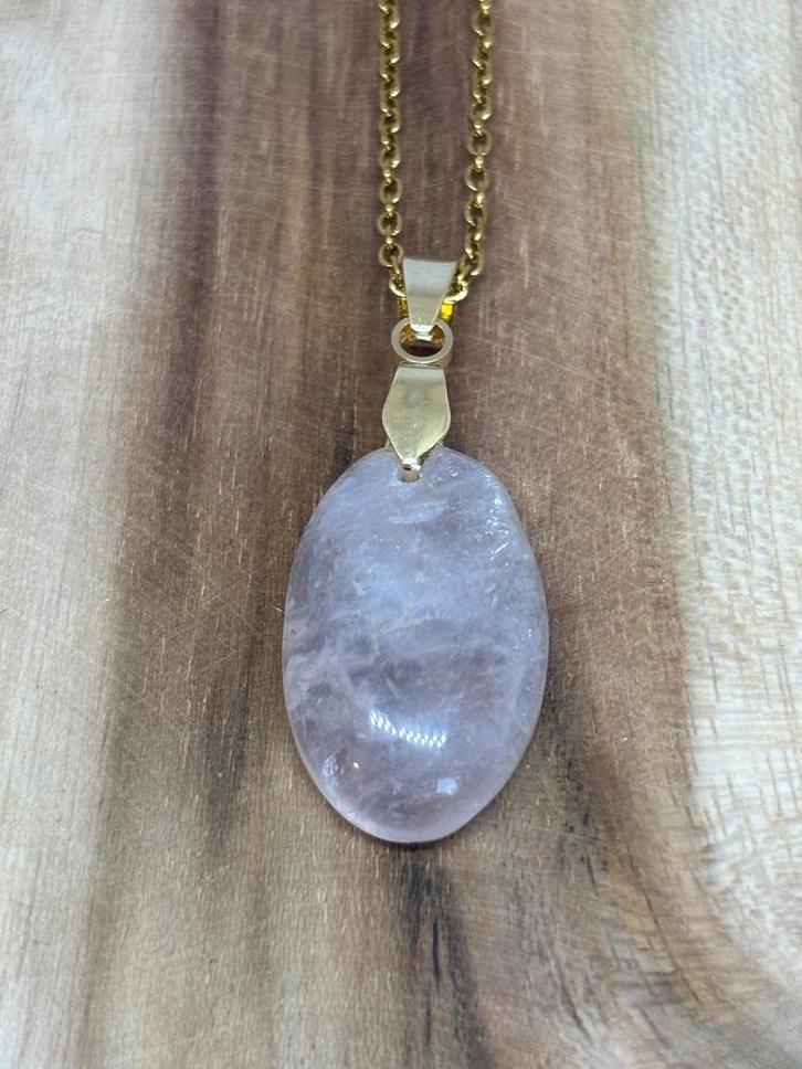 Rozenkwarts Ketting - RVS Minimalistisch, Sieraden, Tassen en Uiterlijk, Kettingen, Nieuw, Steen of Mineraal, Roze, Met edelsteen