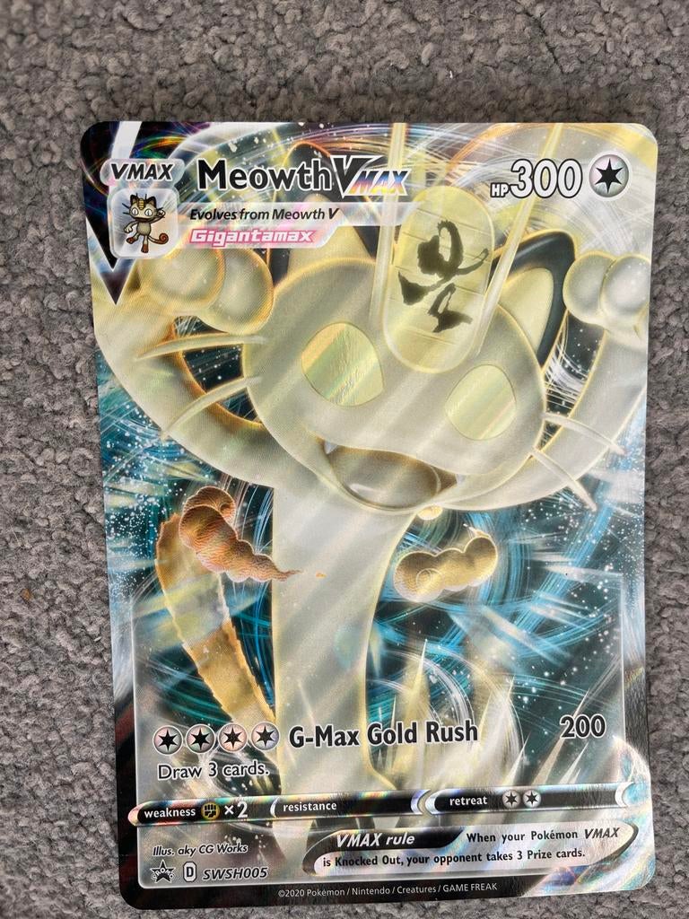 Zeldzame mega Meowth VMAX Pokemon kaart, Ophalen, Zo goed als nieuw, Losse kaart, Foil