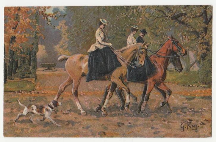 Paarden.  Amazones en ruiter.  Herfst.  Illustrateurs. 1909., Verzamelen, Ansichtkaarten | Themakaarten, Gelopen, Voor 1920, Overige thema's