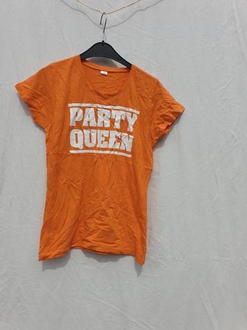 Leuk oranje t-shirt PARTY QUEEN. Mt 38 beschikbaar voor biedingen