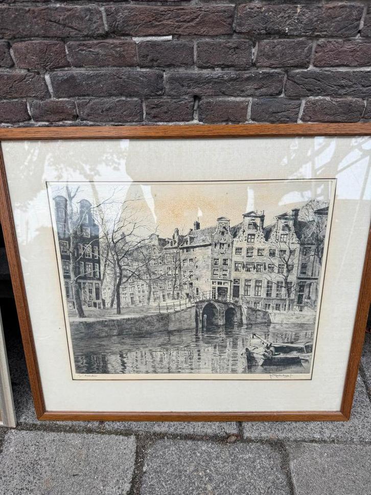 H.E. Roodenburg Ets Amsterdamse Gracht, Antiek en Kunst, Kunst | Etsen en Gravures, Ophalen of Verzenden
