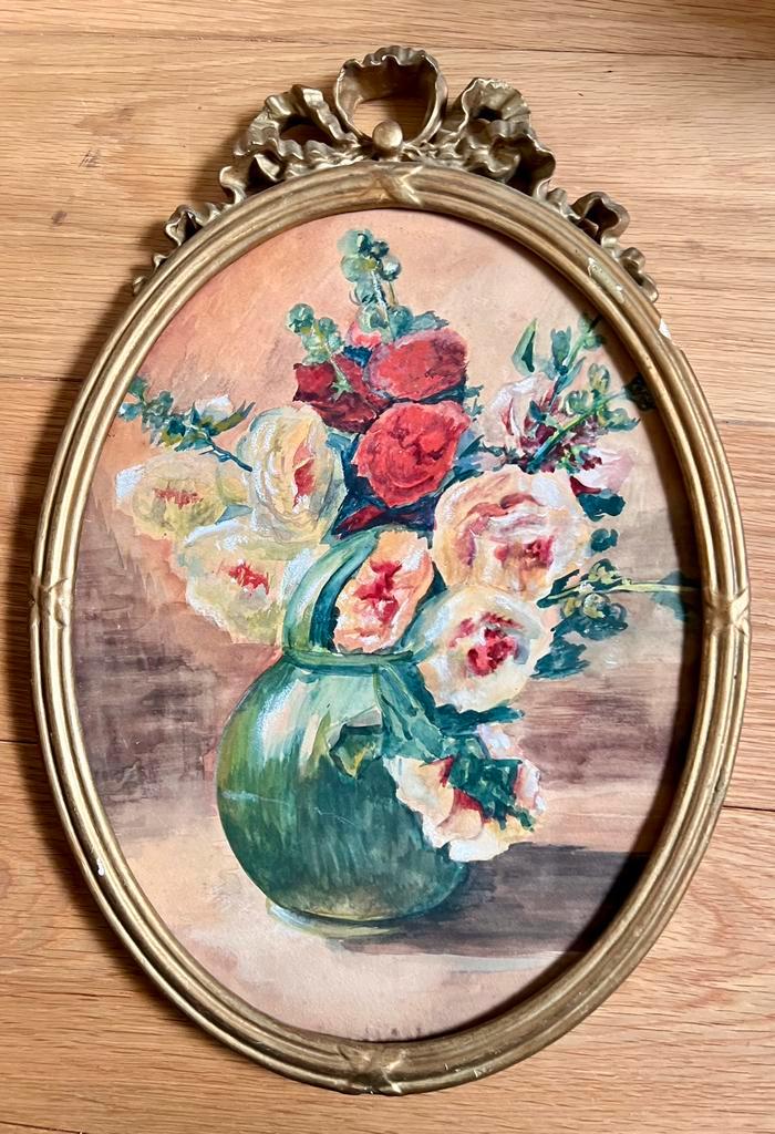 19e-eeuwse decoratieve ovale lijst met strik, goudkleurig, Antiek en Kunst, Kunst | Schilderijen | Klassiek, Ophalen