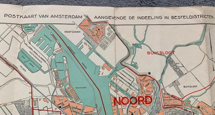 Postkaart van Amsterdam bestel districten, Boeken, Atlassen en Landkaarten, Gelezen, Landkaart, Nederland, 1800 tot 2000, Ophalen of Verzenden