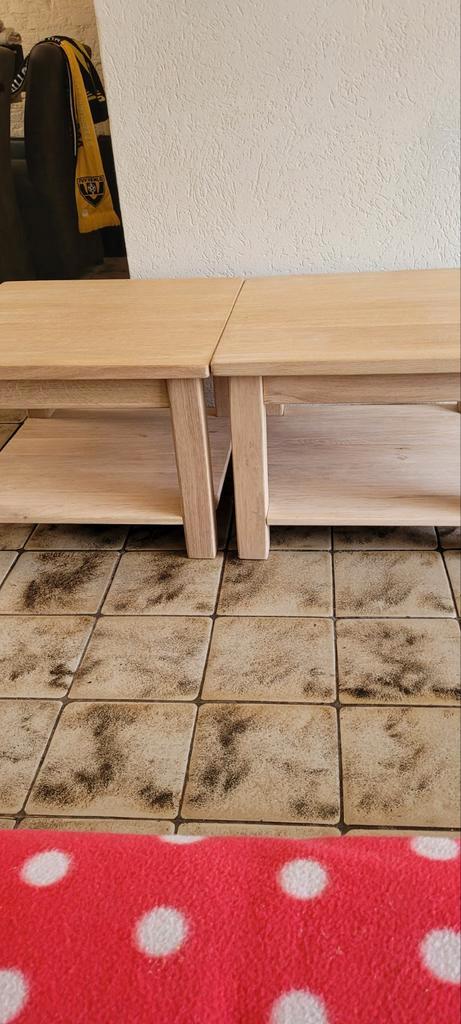 2 massief eiken bijzettafels, Huis en Inrichting, Tafels | Bijzettafels, Zo goed als nieuw, Vierkant, 45 tot 60 cm, 55 tot 75 cm
