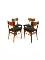 4x gerestaureerde eetkamerstoel, Farstrup Møbler ‘60, Ophalen of Verzenden, Zo goed als nieuw, Stof, Vintage retro buisframe design rotan webbing papercord deens