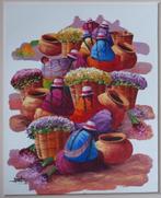 Peru olieverf, door Gonzales, “Vendadores de flores” 1992, Antiek en Kunst, Ophalen
