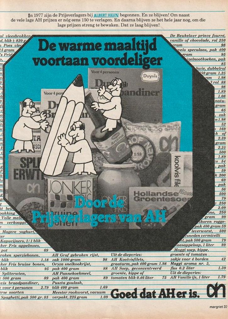 Retro reclame 1977 Albert Heijn supermarkt prijsverlagers, Verzamelen, Retro, Overige typen, Verzenden