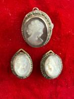 Vintage Zilveren Cameehanger/broche + oorbellen., Antiek en Kunst, Antiek | Goud en Zilver, Verzenden, Zilver