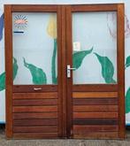Set DUBBELE BUITENDEUREN massief hout met glas, Doe-het-zelf en Verbouw, Deuren en Horren, Ophalen, Gebruikt, 120 cm of meer, Buitendeur
