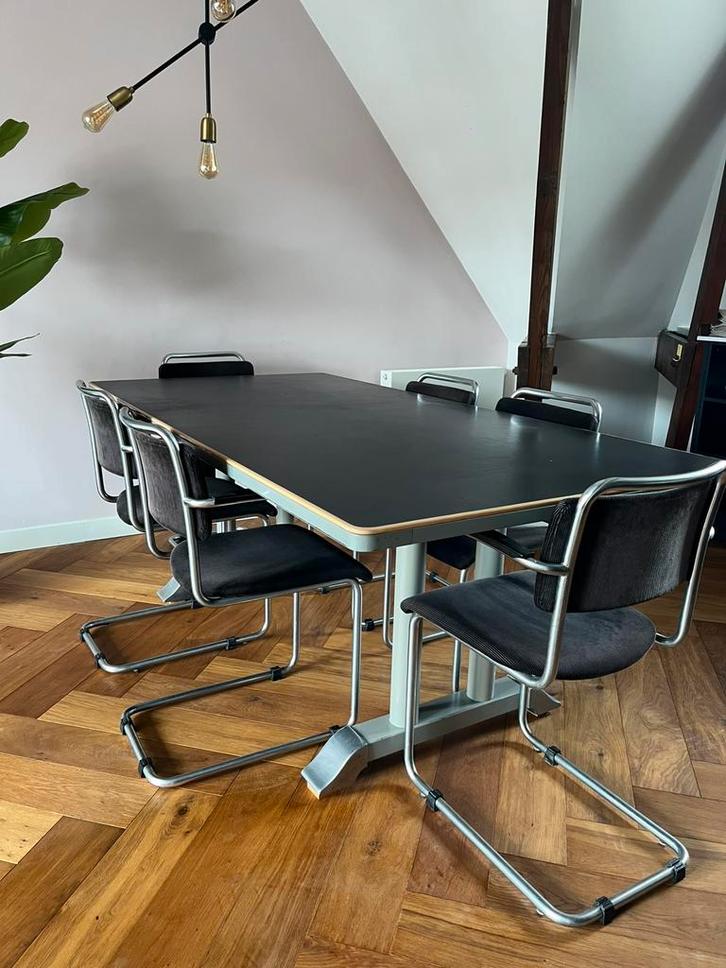 Gispen Tenentafel 200x100 + 6 Gispen 101 stoelen, Huis en Inrichting, Tafels | Eettafels, Zo goed als nieuw, 100 tot 150 cm, 150 tot 200 cm